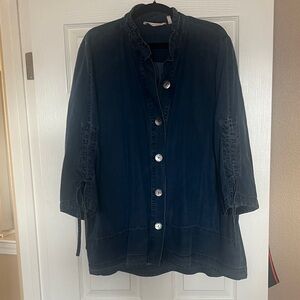 Soft Surroundings Deep Blue Denim Button-Down Shirt.